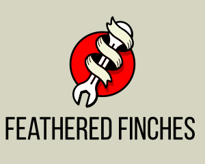 Wrench Ribbon Mechanic logo design