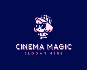 Movie - Popcorn Girl Movie Theater logo design