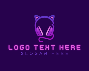 Podcast - Cat Gaming Headphones logo design