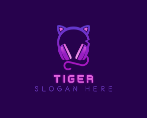 Podcast - Cat Gaming Headphones logo design