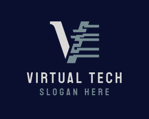 Virtual - Glitch Cyber Technology Letter V logo design