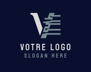 Glitch Cyber Technology Letter V logo design