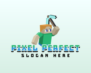 Pixel Gaming Pickaxe logo design