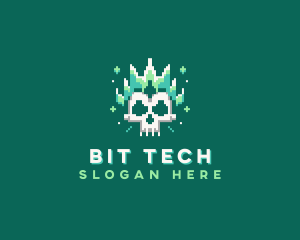 Pixelated Skull Fire logo design