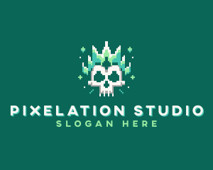 Pixelated Skull Fire logo design