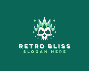 Nostalgia - Pixelated Skull Fire logo design