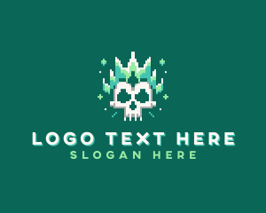 Nostalgia - Pixelated Skull Fire logo design