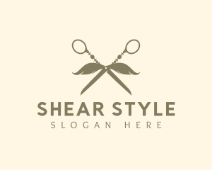 Barber Mustache Scissors logo design