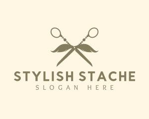 Barber Mustache Scissors logo design