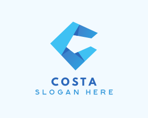 Blue Origami Letter C logo design