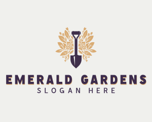 Shovel Garden Leaves logo design