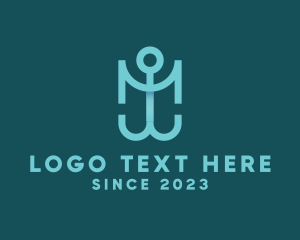 Fisherman - Blue Anchor Letter M logo design