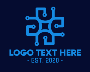Connection - Blue Circuit Pattern logo design