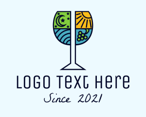 Wine - Vineyard Wine Glass Goblet logo design
