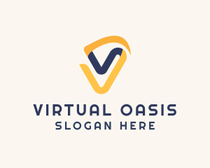 Digital Ribbon Letter V logo design