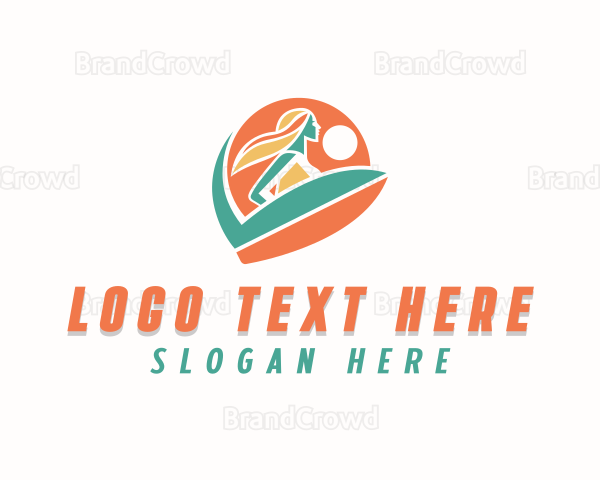 Surfer Woman Surfboard Logo