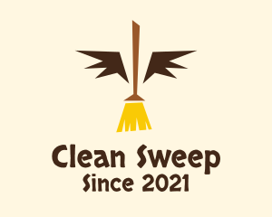 Sweeper - Bat Wings Broomstick logo design
