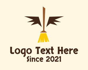 Cleaning Equipment - Bat Wings Broomstick logo design