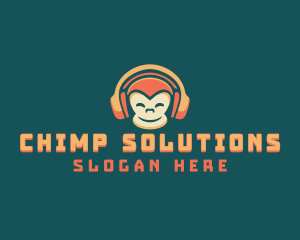 Chimpanzee - Headphones Gaming Monkey logo design