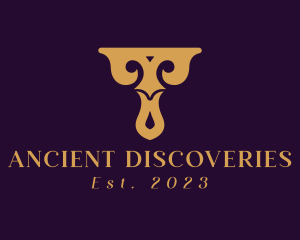 Archaeology - Luxury Flourish Ornament Letter T logo design