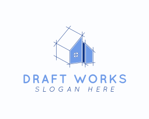 Draft - House Blueprint Construction logo design