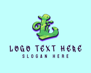 Streetwear - Green Graffiti Art Letter L logo design