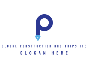 Initial - Blue P Pen logo design