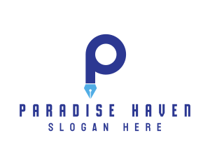 Blue P Pen logo design