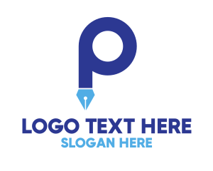 Fountain Pen - Blue P Pen logo design