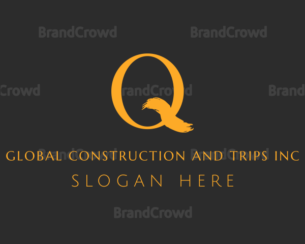Gold Brush Stroke Letter Q Logo