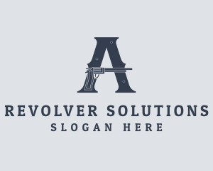 Revolver - Cowboy Revolver Pistol logo design