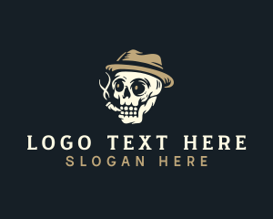 Skull - Hipster Smoking Skull logo design