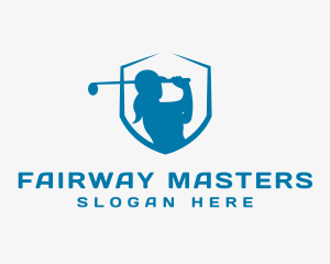 Golfer - Female Golfer Shield logo design