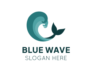 Waves Whale Fin logo design