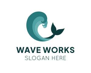 Waves Whale Fin logo design