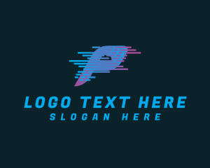 App - Blue Glitch Letter P logo design