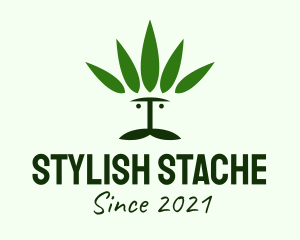 Weed Leaves Mustache logo design