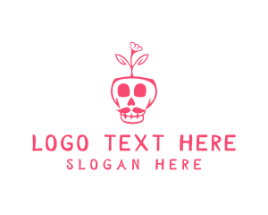 Skater - Skull Plant Flower logo design