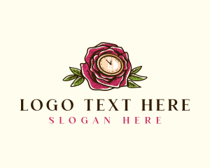 Clock - Rose Clock Floral logo design