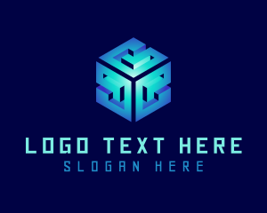 Application - Blue 3D Cube Startup logo design