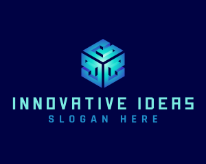 Blue 3D Cube Startup logo design