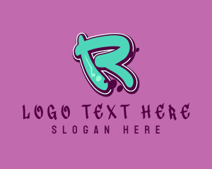 Green And Pink - Modern Graffiti Letter R logo design