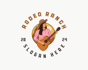 Cowgirl Guitar Western Music logo design