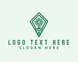 Crucifix - Green Religious Cross logo design