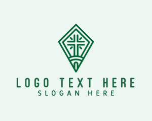 Cathedral - Green Religious Cross logo design