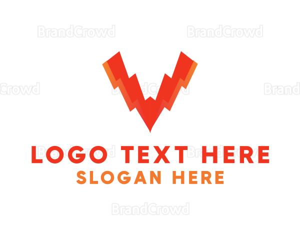 Orange Bolt Letter V Logo