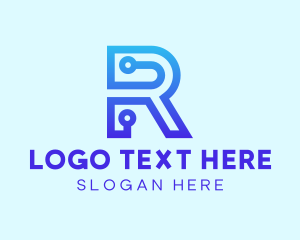Blue Tech Letter R logo design