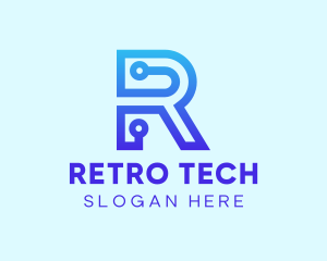 Blue Tech Letter R logo design