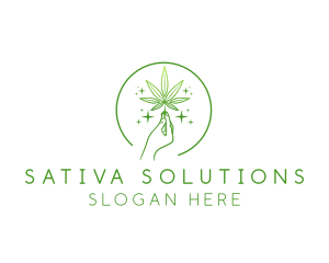 Sativa - Cannabis Weed Leaf Hand logo design