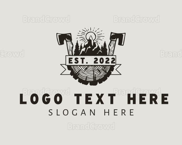 Wood Forest Axe Lumber Logo